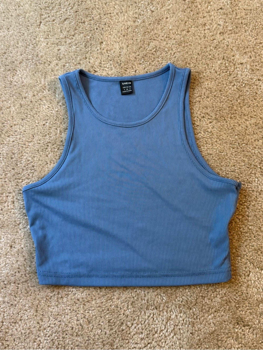 Women's S Blue Ribbed Crop Top W Razorback: Lightweight Casual Summer Y2k